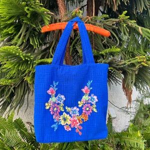 PatBO Blue Floral Embroidered Terry Tote Bag